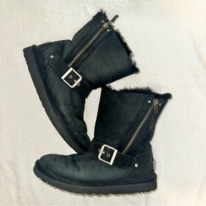 UGG Blaise Black Suede Moto Boots Women’s Size 7 Zip Buckle